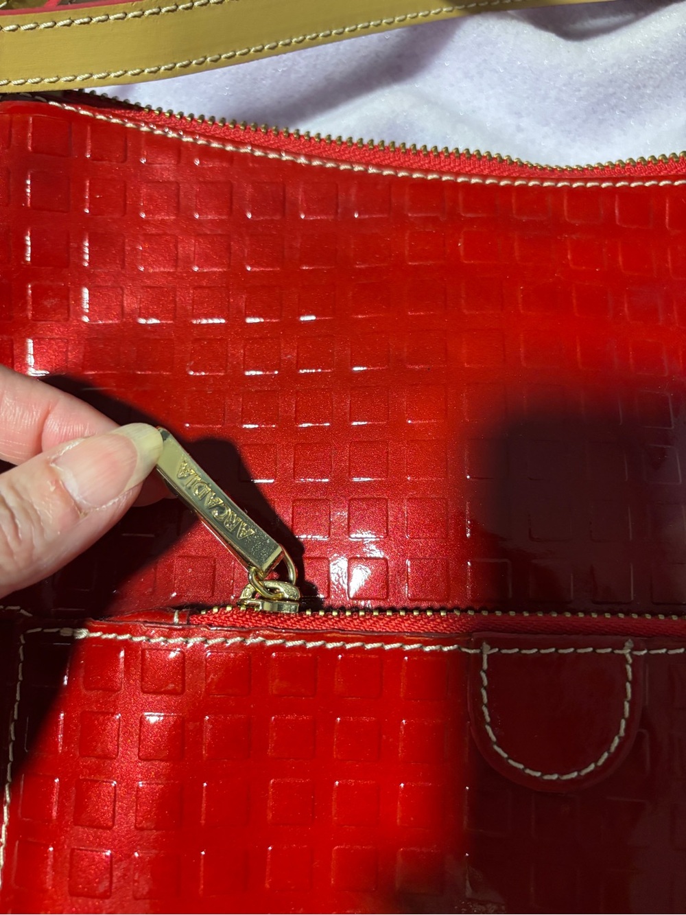 Italian Arcadia Red Patent Crossbody Bag with Contrast Strap - Picture 3 of 15